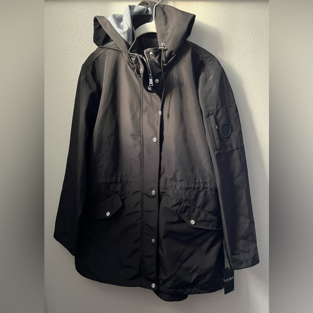 Lauren Ralph Lauren Water Repellent Cotton Blend Anorak in Black Size Large New - Picture 2 of 12